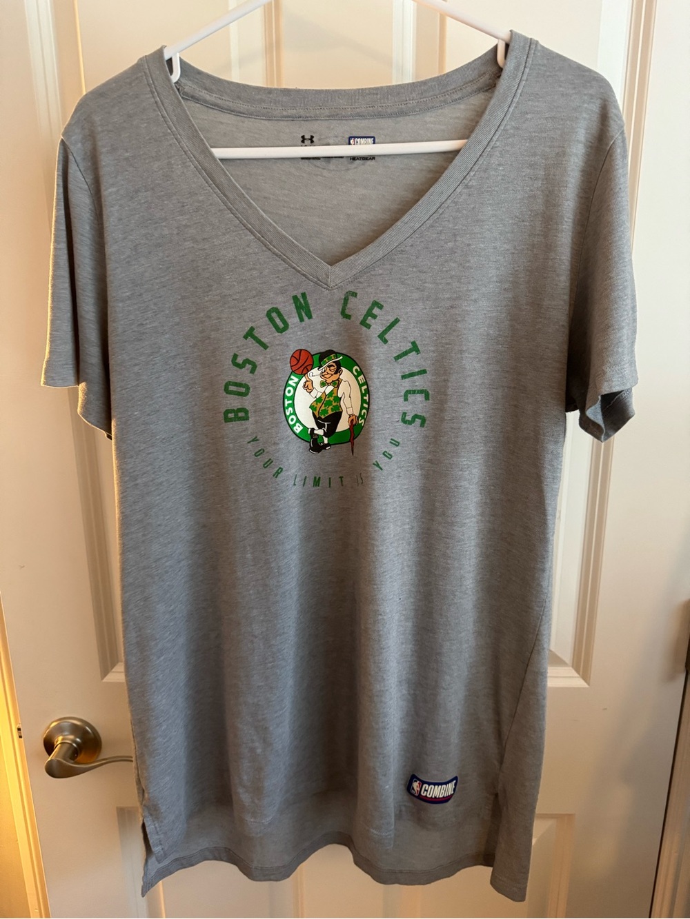Under Armour Gray Boston Celtics V-Neck Tee with Green Logo